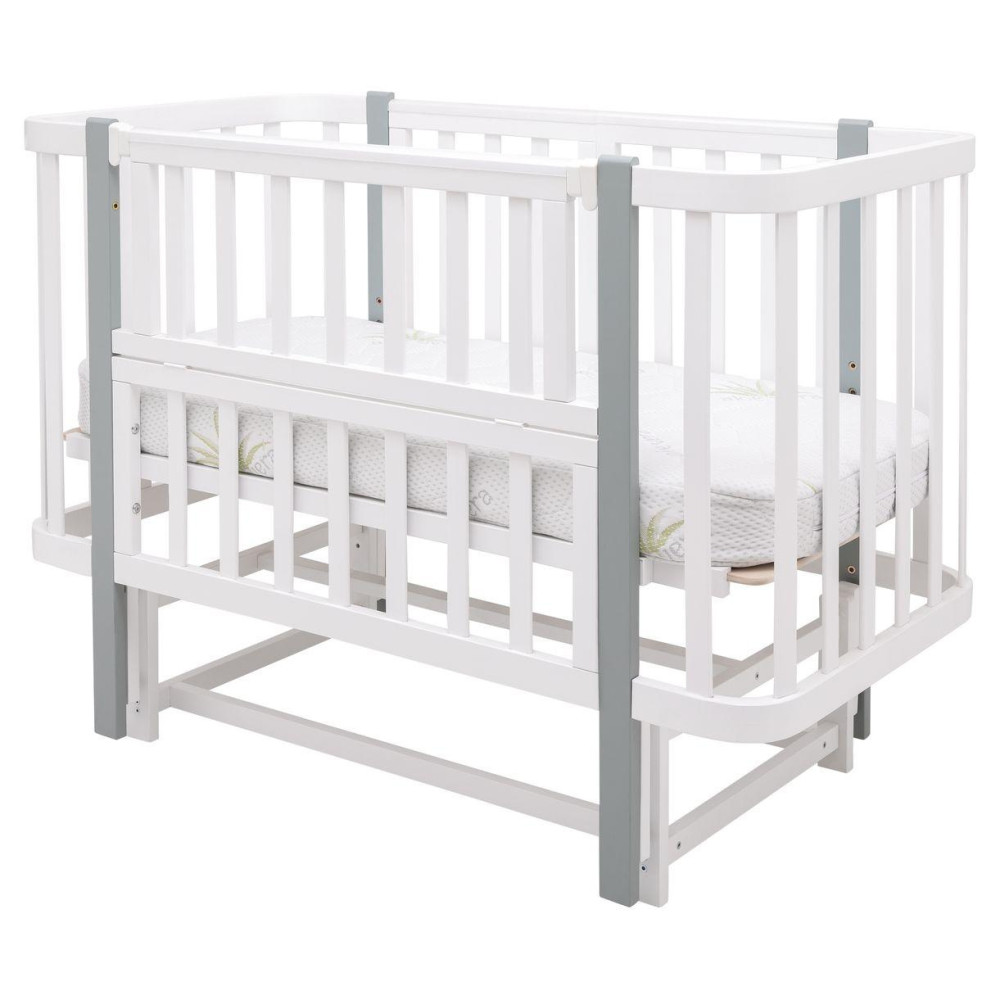 Babyroom Місяць LU-2 - дитяче ліжечко-трансформер 120×60 та 80×60 см, маятник • Білий / Сірий