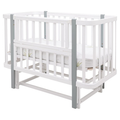 Babyroom Місяць LU-2 - дитяче ліжечко-трансформер 120×60 та 80×60 см, маятник • Білий / Сірий