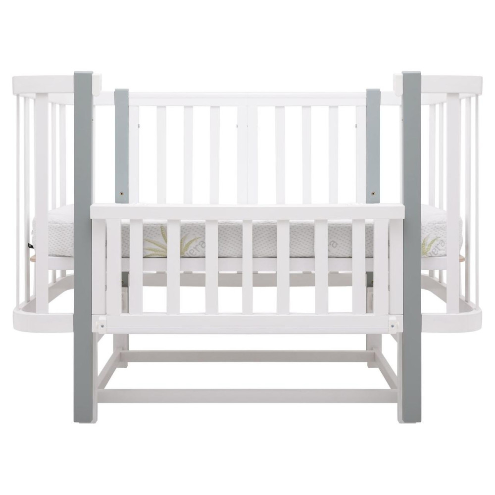 Babyroom Місяць LU-2 - дитяче ліжечко-трансформер 120×60 та 80×60 см, маятник • Білий / Сірий