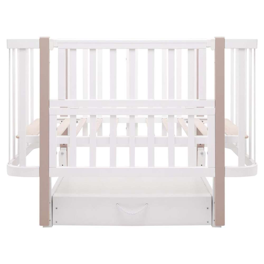 Babyroom Місяць LU-3 - дитяче ліжечко-трансформер 120×60 та 80×60 см, маятник і шухляда • Білий / Капучино