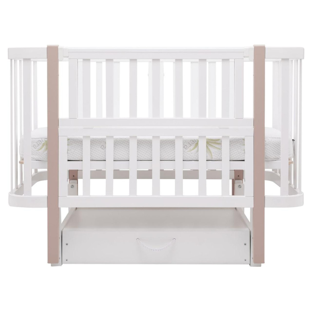 Babyroom Місяць LU-3 - дитяче ліжечко-трансформер 120×60 та 80×60 см, маятник і шухляда • Білий / Капучино