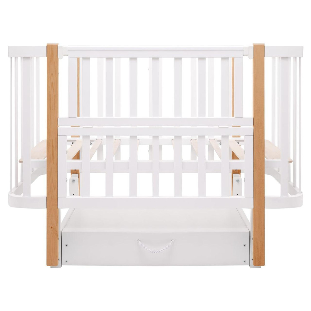 Babyroom Місяць LU-3 - дитяче ліжечко-трансформер 120×60 та 80×60 см, маятник і шухляда • Білий / Натуральний