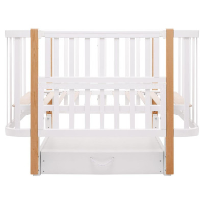 Babyroom Місяць LU-3 - дитяче ліжечко-трансформер 120×60 та 80×60 см, маятник і шухляда • Білий / Натуральний