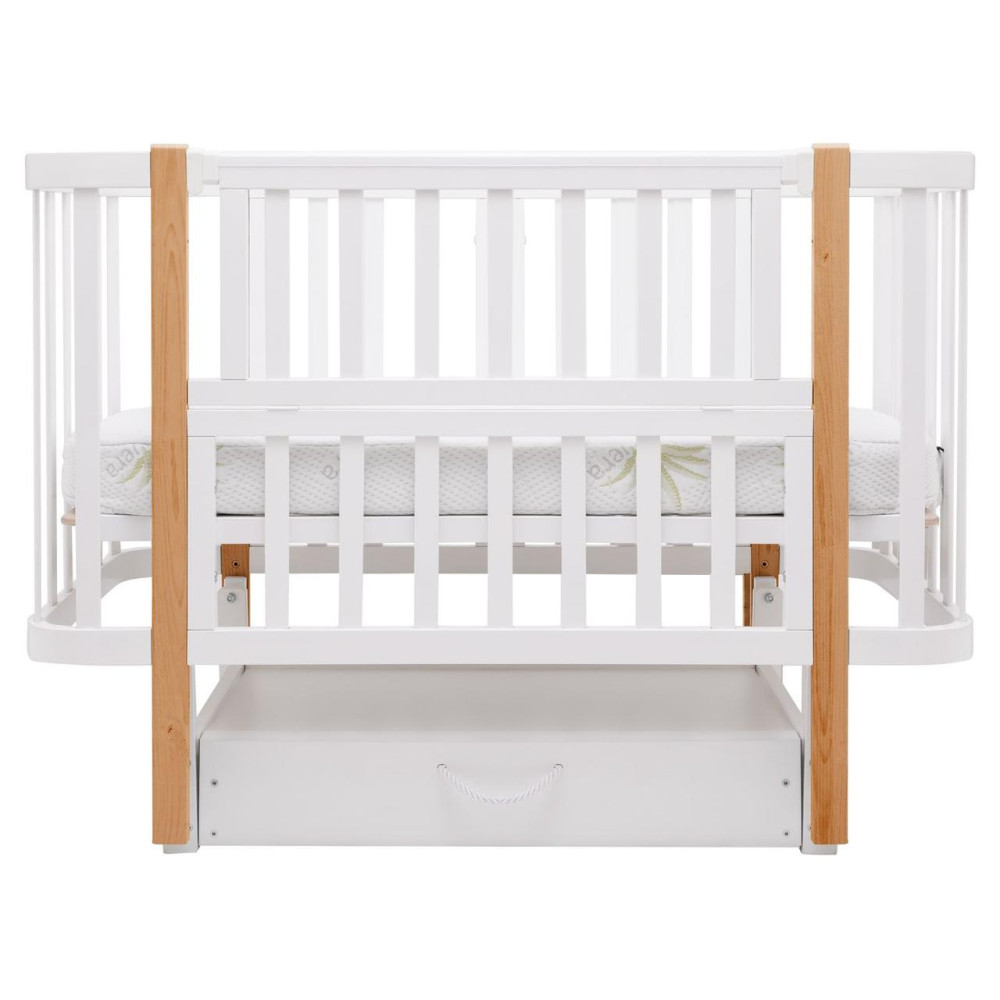 Babyroom Місяць LU-3 - дитяче ліжечко-трансформер 120×60 та 80×60 см, маятник і шухляда • Білий / Натуральний