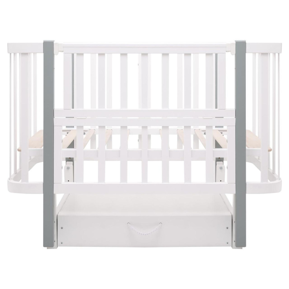 Babyroom Місяць LU-3 - дитяче ліжечко-трансформер 120×60 та 80×60 см, маятник і шухляда • Білий / Сірий