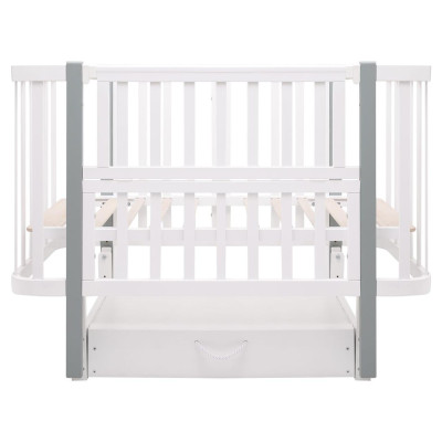 Babyroom Місяць LU-3 - дитяче ліжечко-трансформер 120×60 та 80×60 см, маятник і шухляда • Білий / Сірий