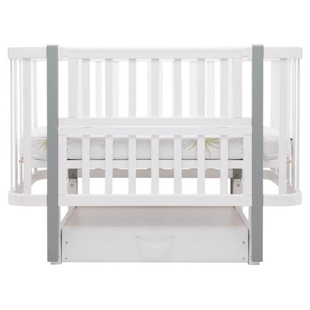 Babyroom Місяць LU-3 - дитяче ліжечко-трансформер 120×60 та 80×60 см, маятник і шухляда • Білий / Сірий