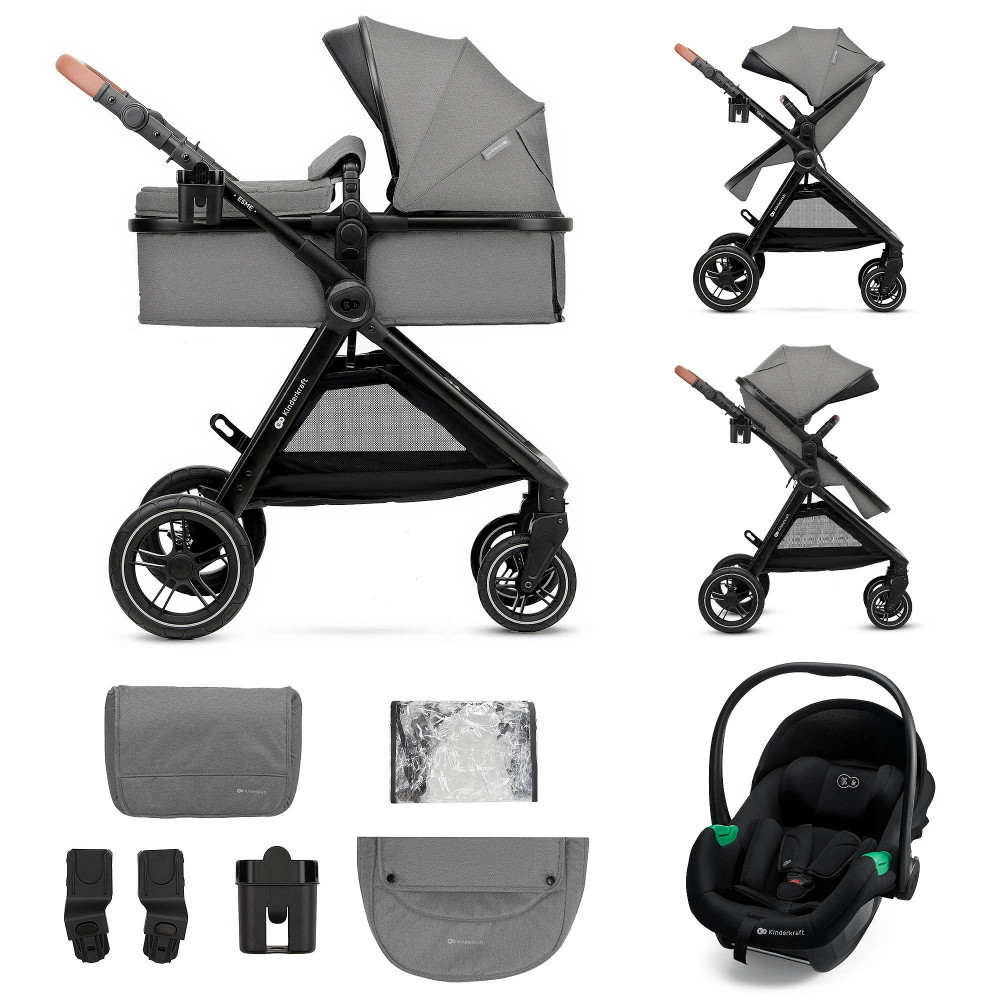 Kinderkraft Esme Pro - универсальная коляска 3 в 1 для путешествий, большие колеса, автокресло Mink Pro 2 i-Size • Gray (KSESME00GRY300N)