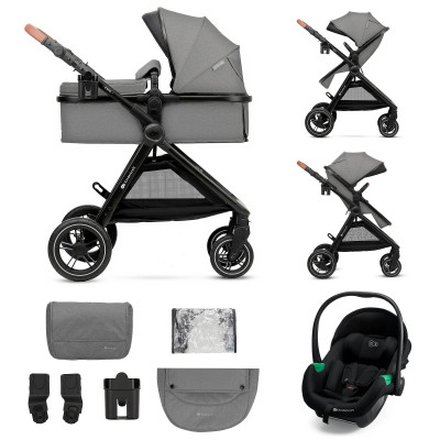 Kinderkraft Esme Pro - универсальная коляска 3 в 1 для путешествий, большие колеса, автокресло Mink Pro 2 i-Size • Gray (KSESME00GRY300N)