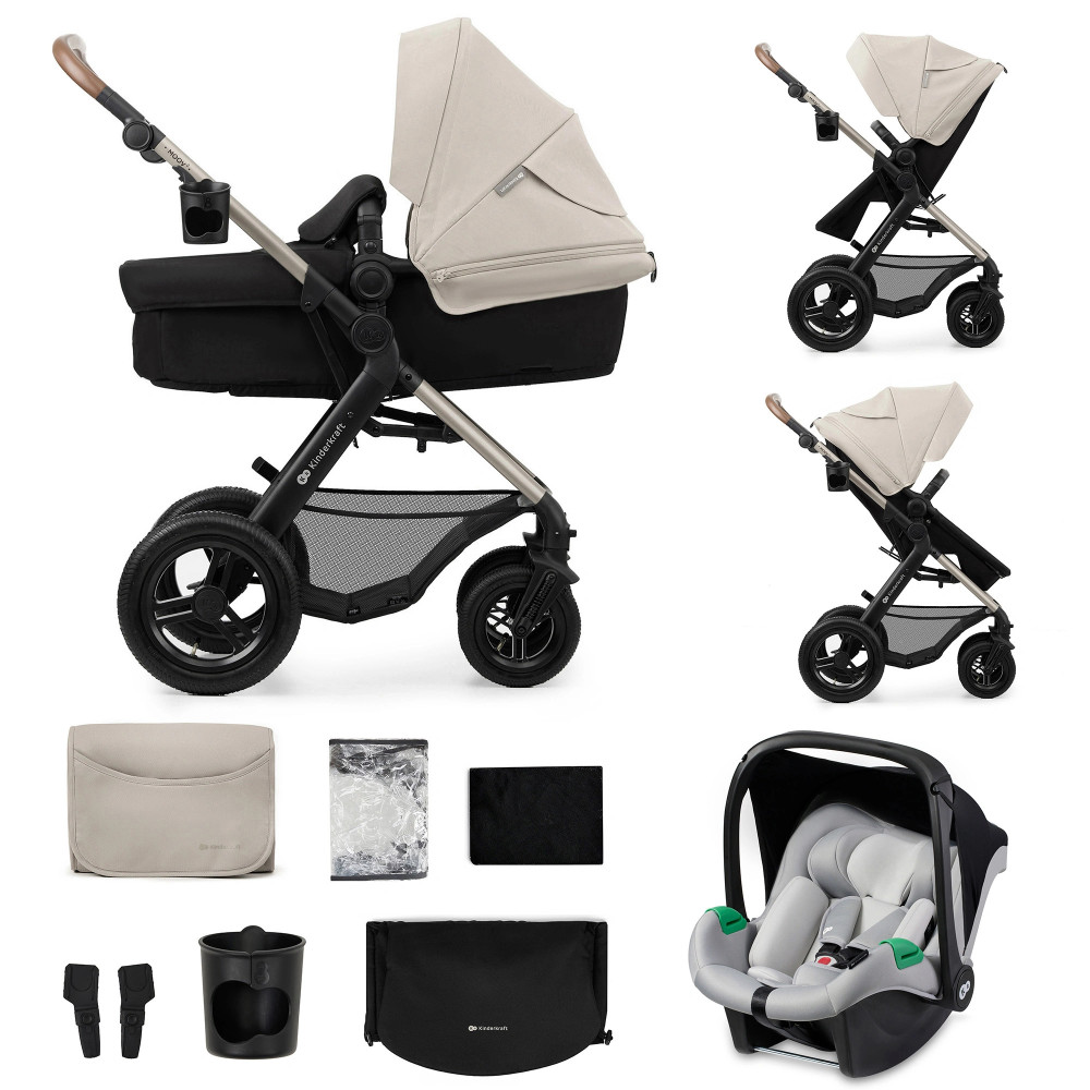 Kinderkraft Moov 2 Air - универсальная коляска 3 в 1 для путешествий, большие колеса, автокресло Mink Pro i-Size • Moonlight Grey (KSMOOV02GRY0000)