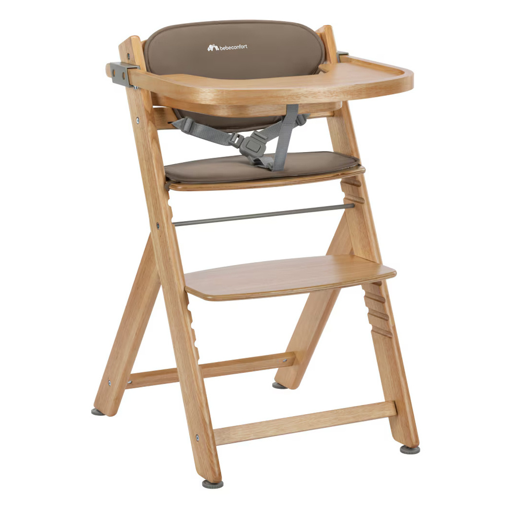 Bebe Confort Timba - стільчик для годування, 4 рівні регулювання висоти, 8 рівнів регулювання підніжки • Natural Wood/Beige