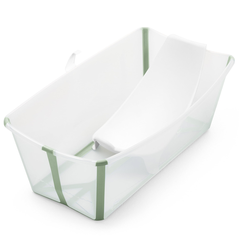 Stokke Flexi Bath Bundle - складана ванночка з адаптером для новонароджених • Transparent Green