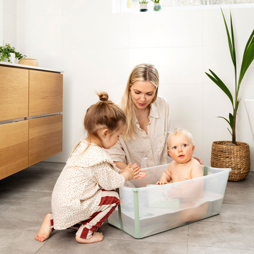 Stokke Flexi Bath Bundle - складана ванночка з адаптером для новонароджених • Transparent Green