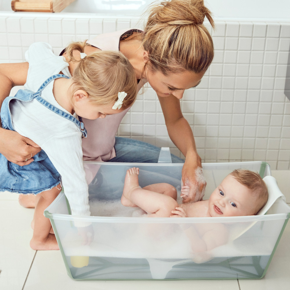 Stokke Flexi Bath Bundle - складана ванночка з адаптером для новонароджених • Transparent Green