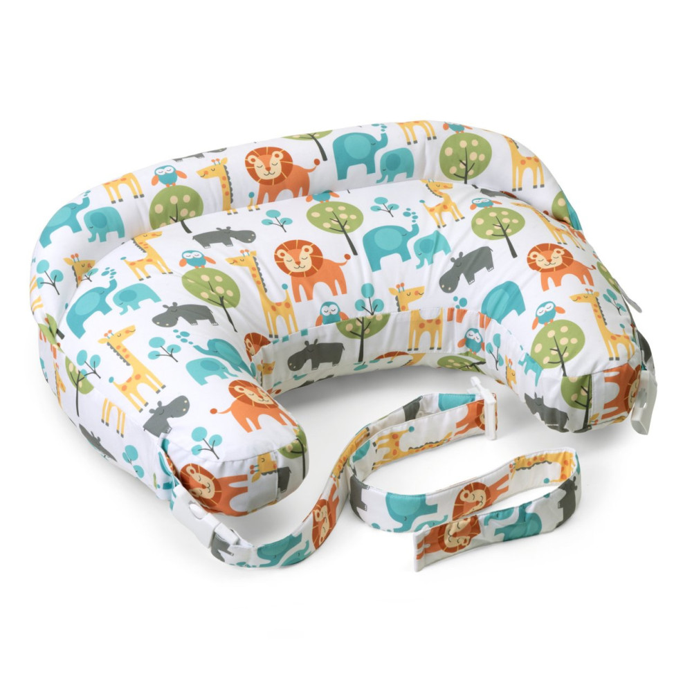 Chicco Boppy Deluxe - подушка для кормления с повышенным бортиком и регулируемым ремнем • Peaceful Jungle