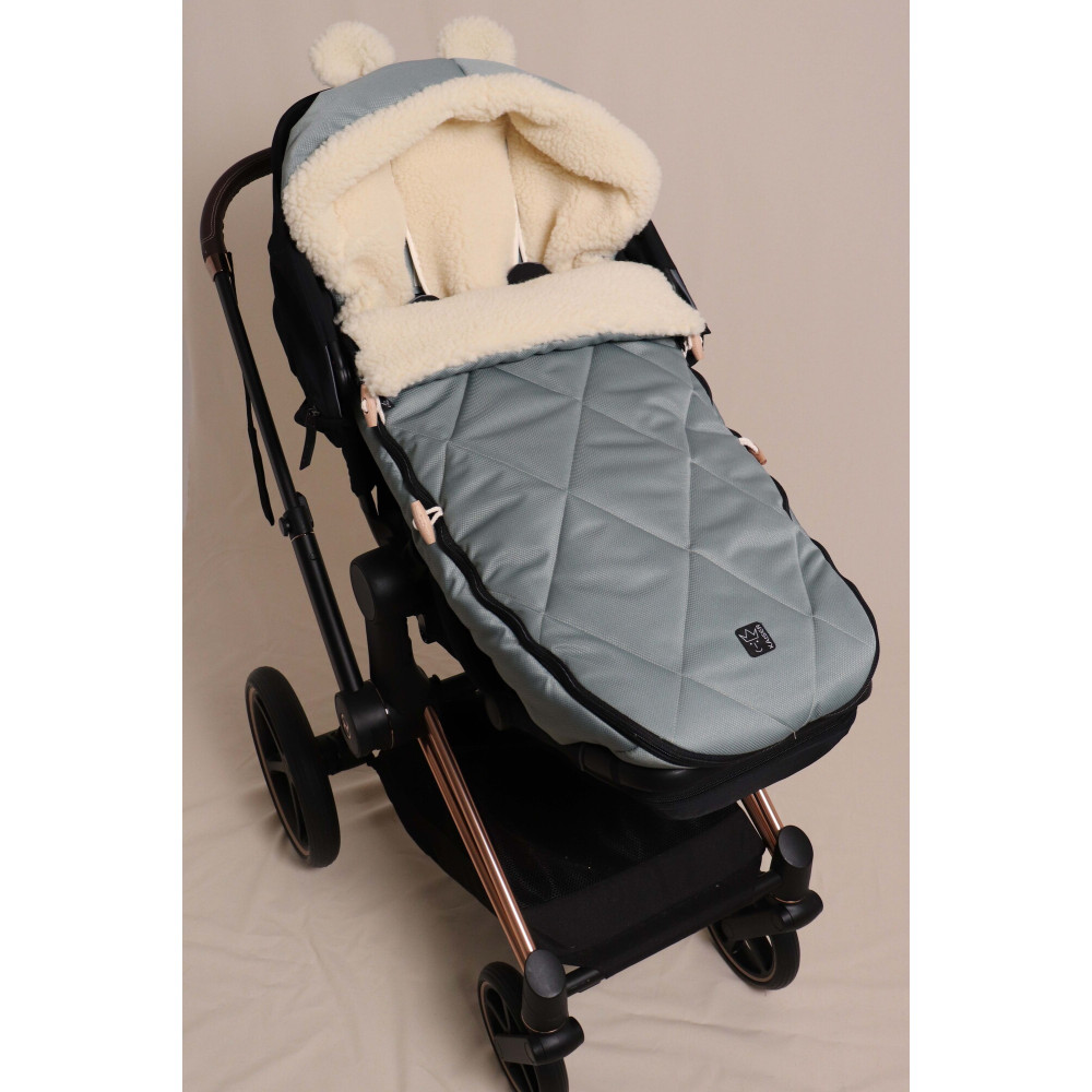 Kaiser XL Ears Wool - зимовий конверт із вовняною підкладкою для візочка • Сіро-зелений