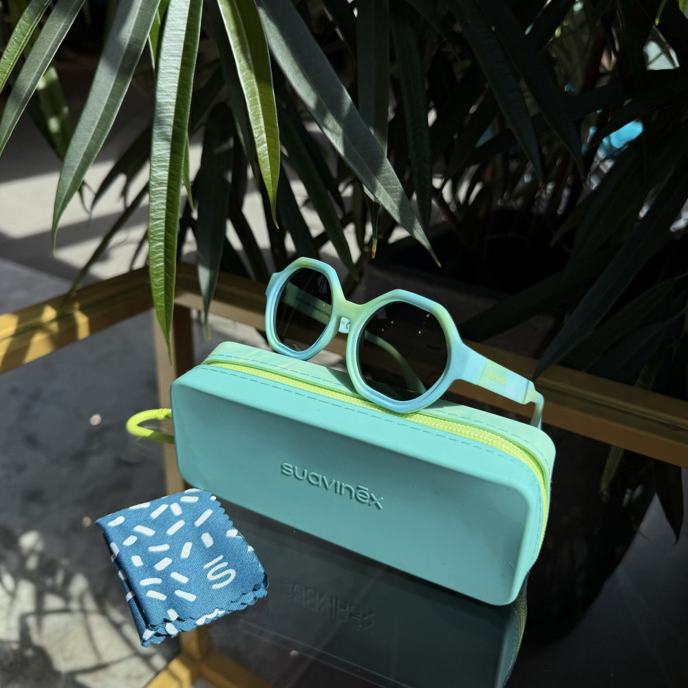 Suavinex Kids Hexagonal Sunglasses - дитячі сонцезахисні окуляри шестикутної форми, 3-8 років • Блакитно-зелені