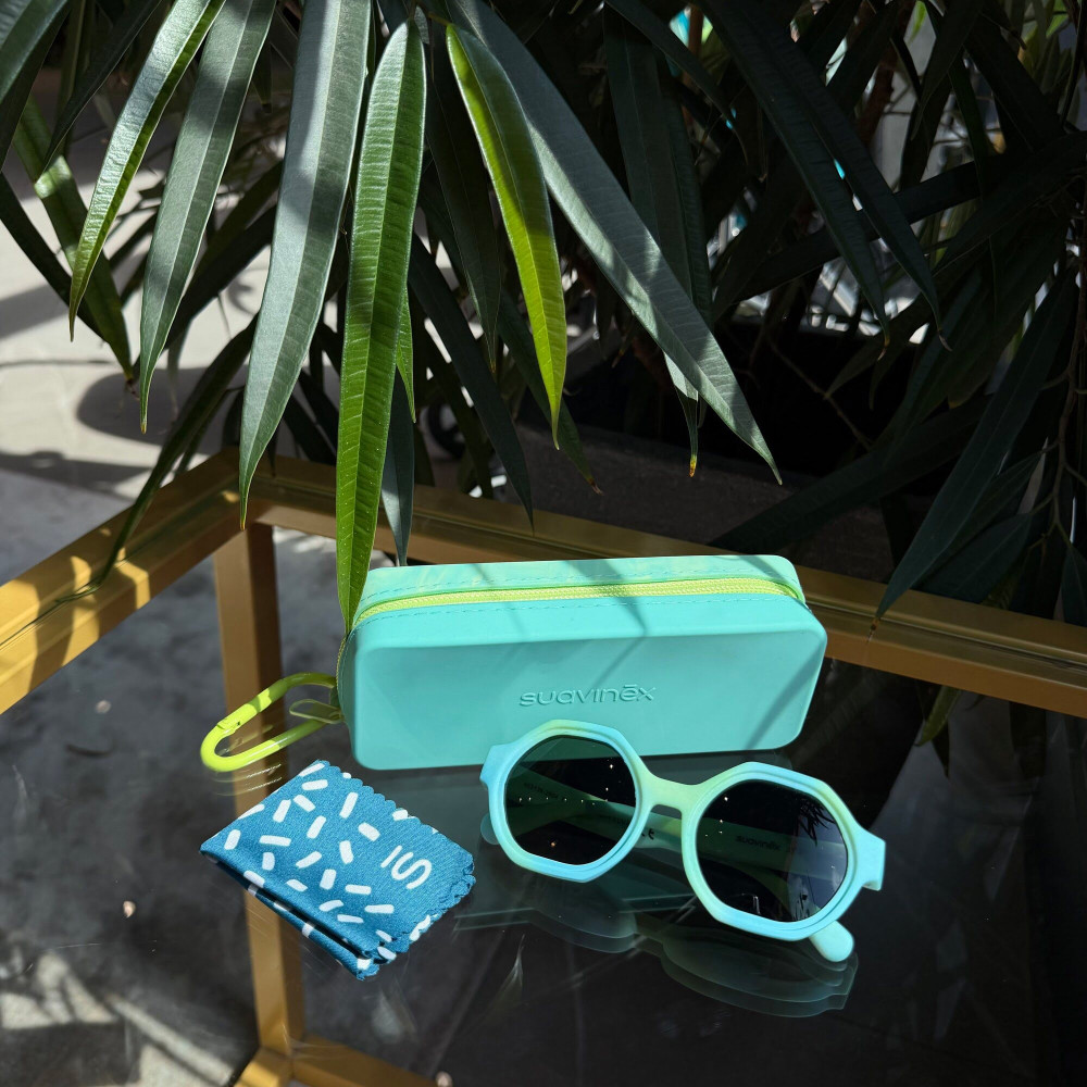 Suavinex Kids Hexagonal Sunglasses - дитячі сонцезахисні окуляри шестикутної форми, 3-8 років • Блакитно-зелені