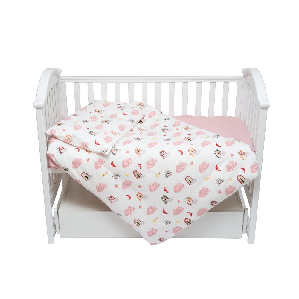 Twins Comfort Soft - змінна постіль з фланелі 3 елементи • Веселки рожеві