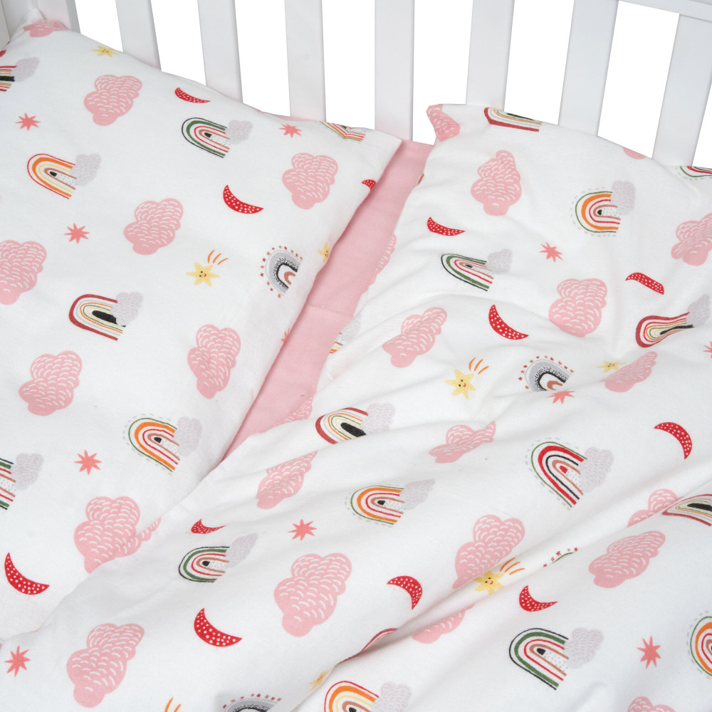 Twins Comfort Soft - змінна постіль з фланелі 3 елементи • Веселки рожеві