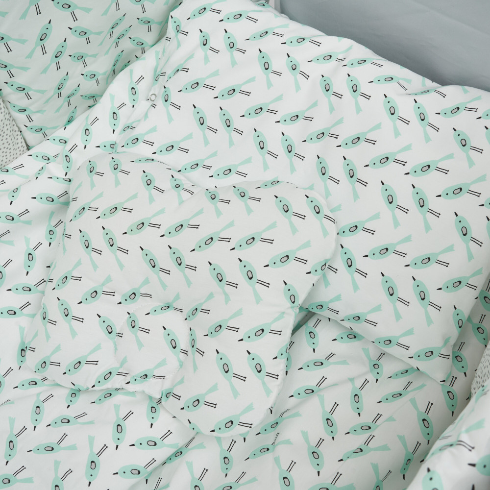 Twins Dolce Limited - постельный комплект для кроватки, 8 элементов • Птички мята
