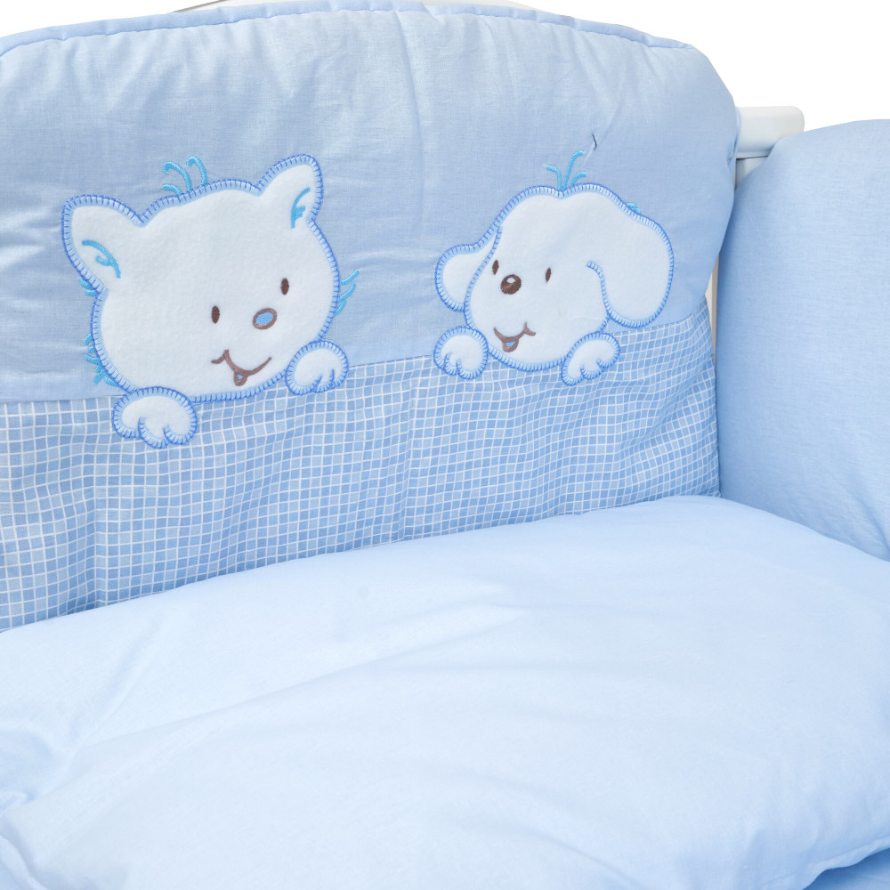 Twins Limited - постельный комплект для кроватки, 4 элемента • Dog & cat blue