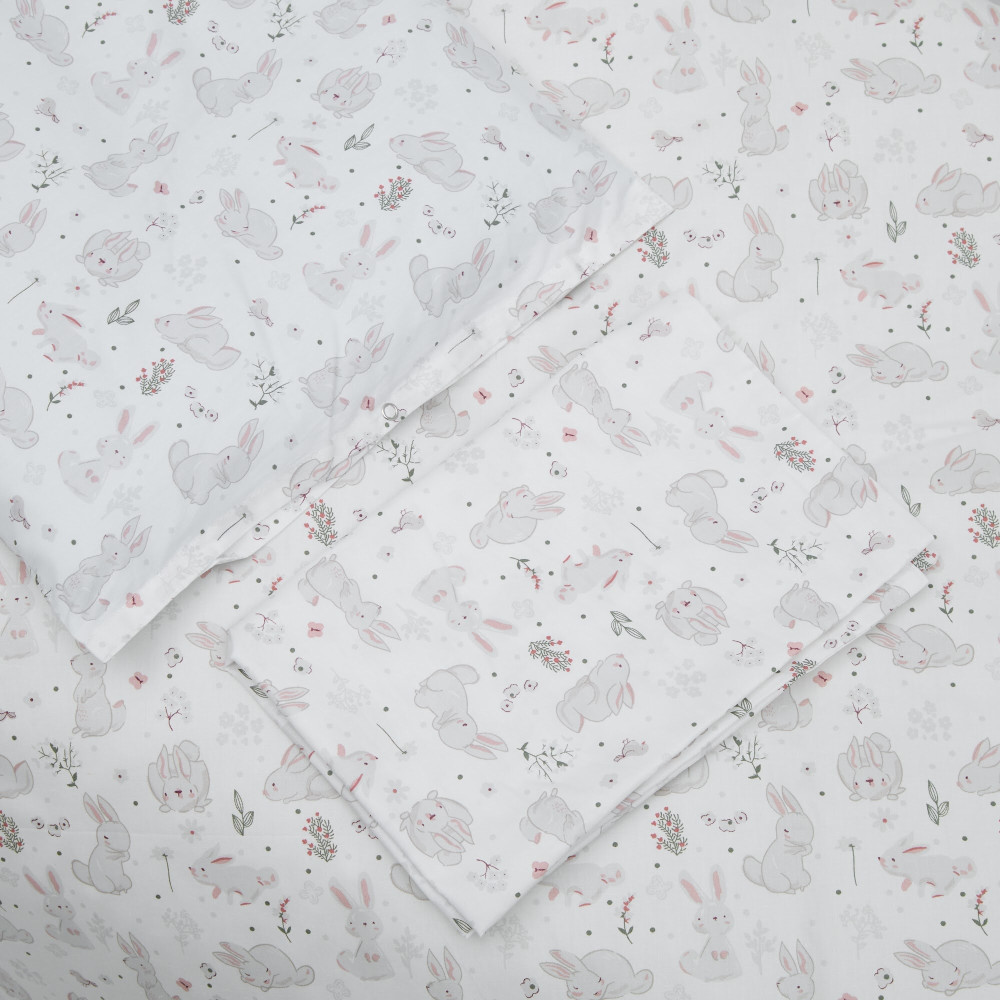 Twins Satin Limited - змінна постільна білизна для ліжечка, 4 елементи • Grey Bunny