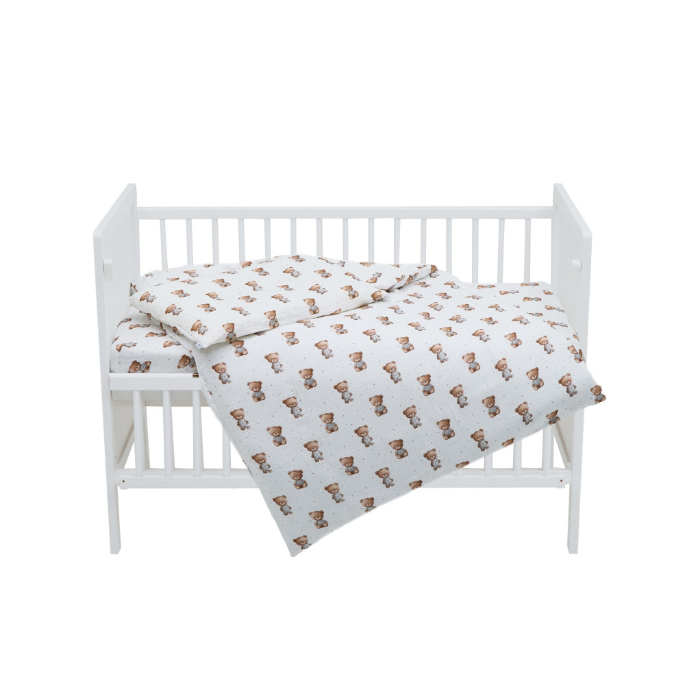 Twins Muslin Print - змінна постіль у ліжечко, 4 елементи • Nighty Bears