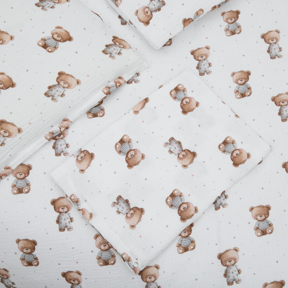Twins Muslin Print - змінна постіль у ліжечко, 4 елементи • Nighty Bears
