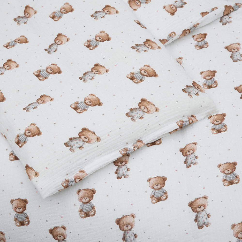 Twins Muslin Print - змінна постіль у ліжечко, 4 елементи • Nighty Bears