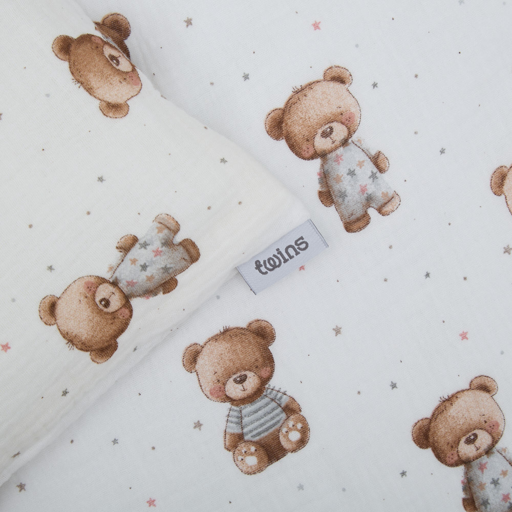 Twins Muslin Print - змінна постіль у ліжечко, 4 елементи • Nighty Bears
