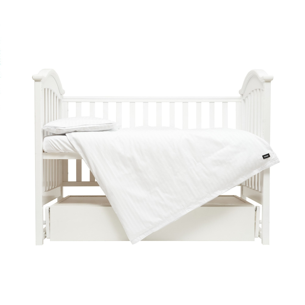 Twins Striped Satin - змінна сатинова постіль у ліжечко, 3 елементи • White
