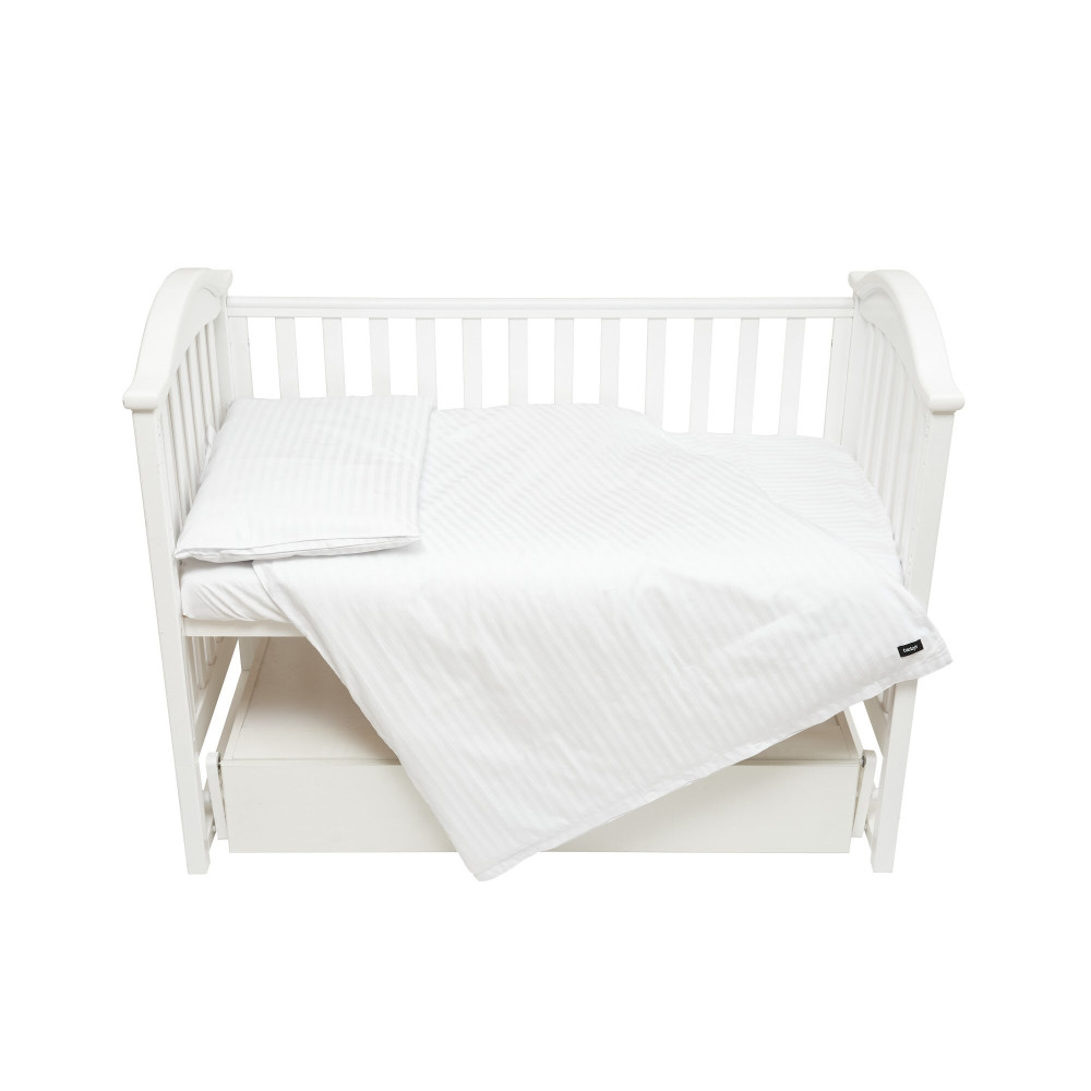 Twins Striped Satin - змінна сатинова постіль у ліжечко, 3 елементи • White
