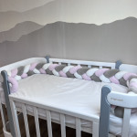 Twins Бампер-косичка трехпрядная 240 см - защита для детской кроватки • Grey/pink/ecru