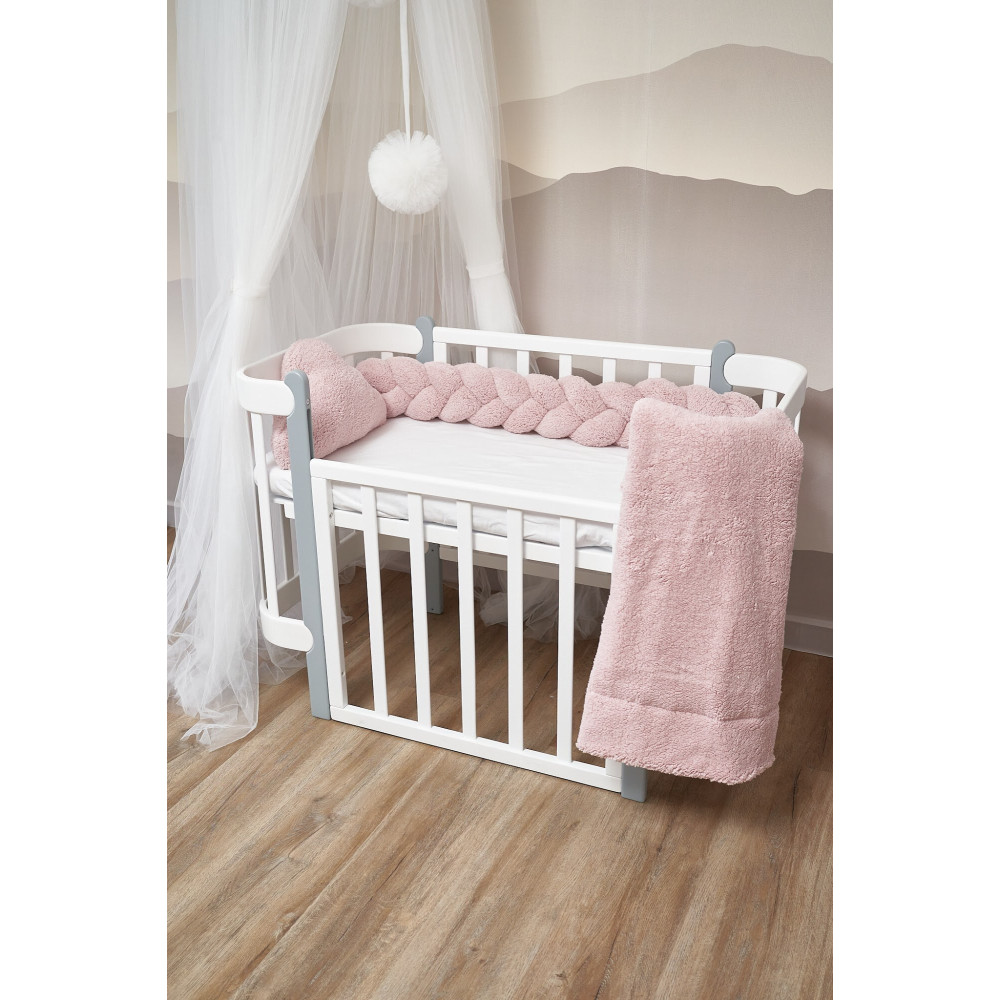 Twins Teddy Бампер-косичка трехпрядная 120 см - защита для детской кроватки • Powder pink