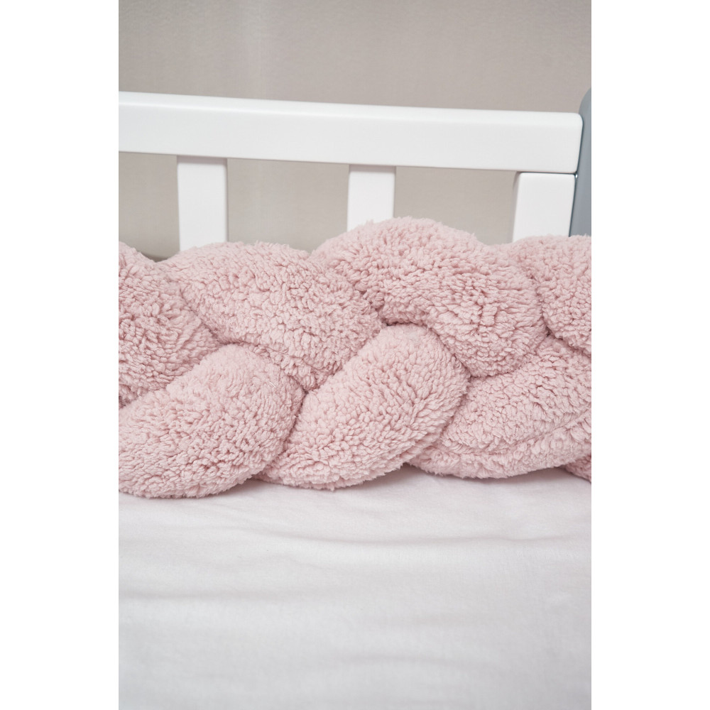 Twins Teddy Бампер-косичка трехпрядная 120 см - защита для детской кроватки • Powder pink