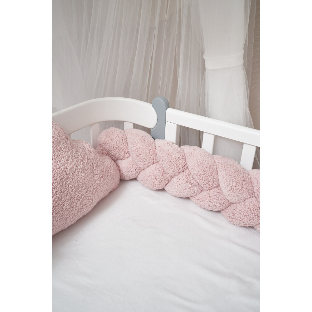 Twins Teddy Бампер-косичка трехпрядная 120 см - защита для детской кроватки • Powder pink