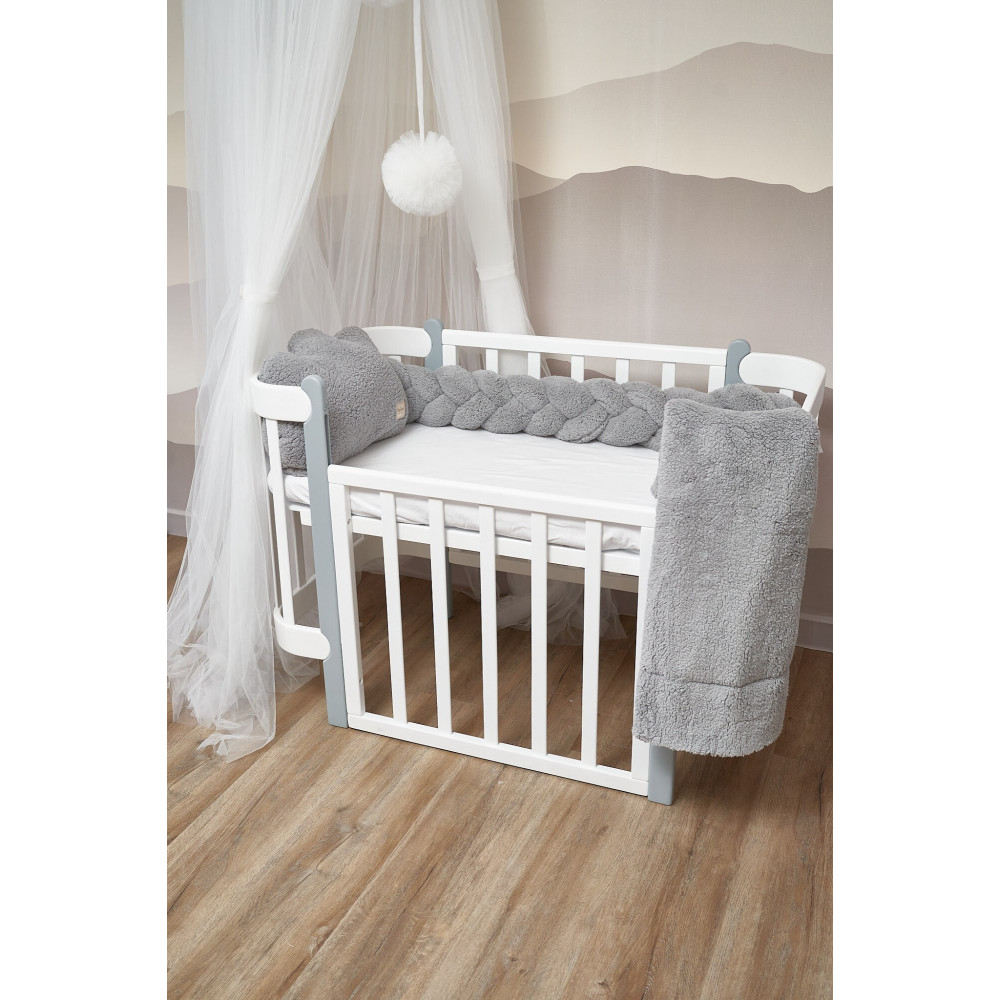 Twins Teddy Бампер-косичка трехпрядная 120 см - защита для детской кроватки • Grey