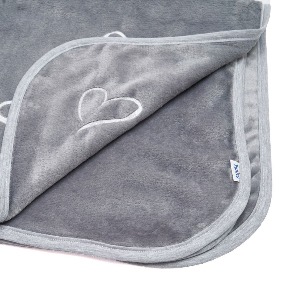 Twins Love - велюровий плед 90×90 см з вишивкою • Grey