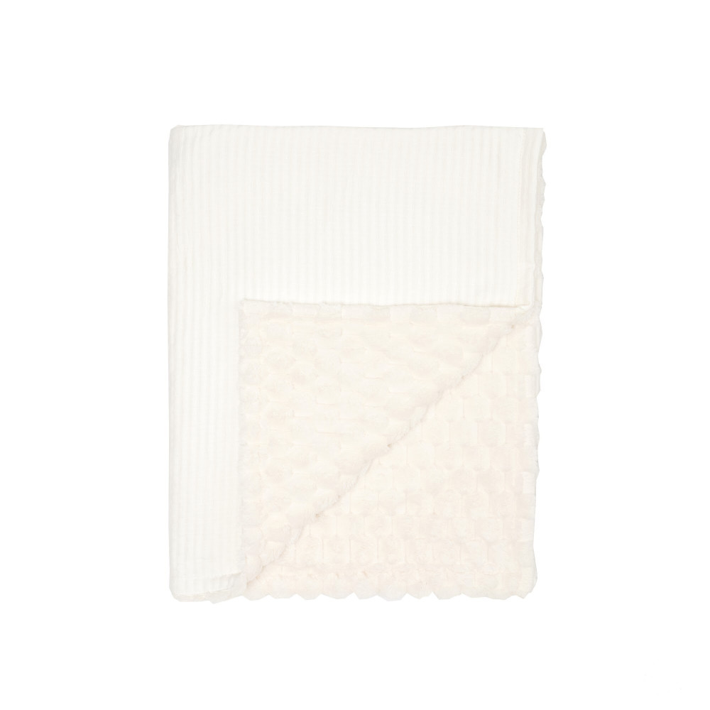 Twins Cotton 3D - двосторонній плед 100 × 80 з велюру та жакарду • Ecru