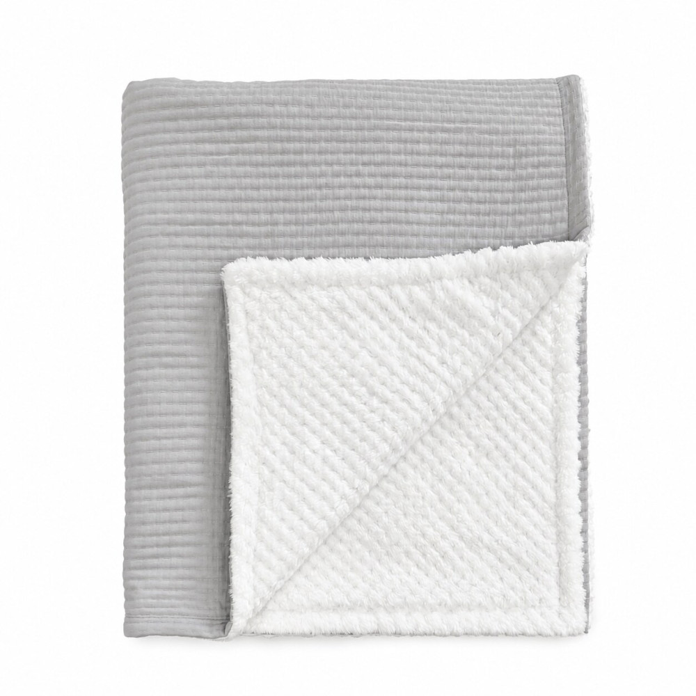 Twins Cotton 3D - двосторонній плед 100 × 80 з велюру та жакарду • Grey