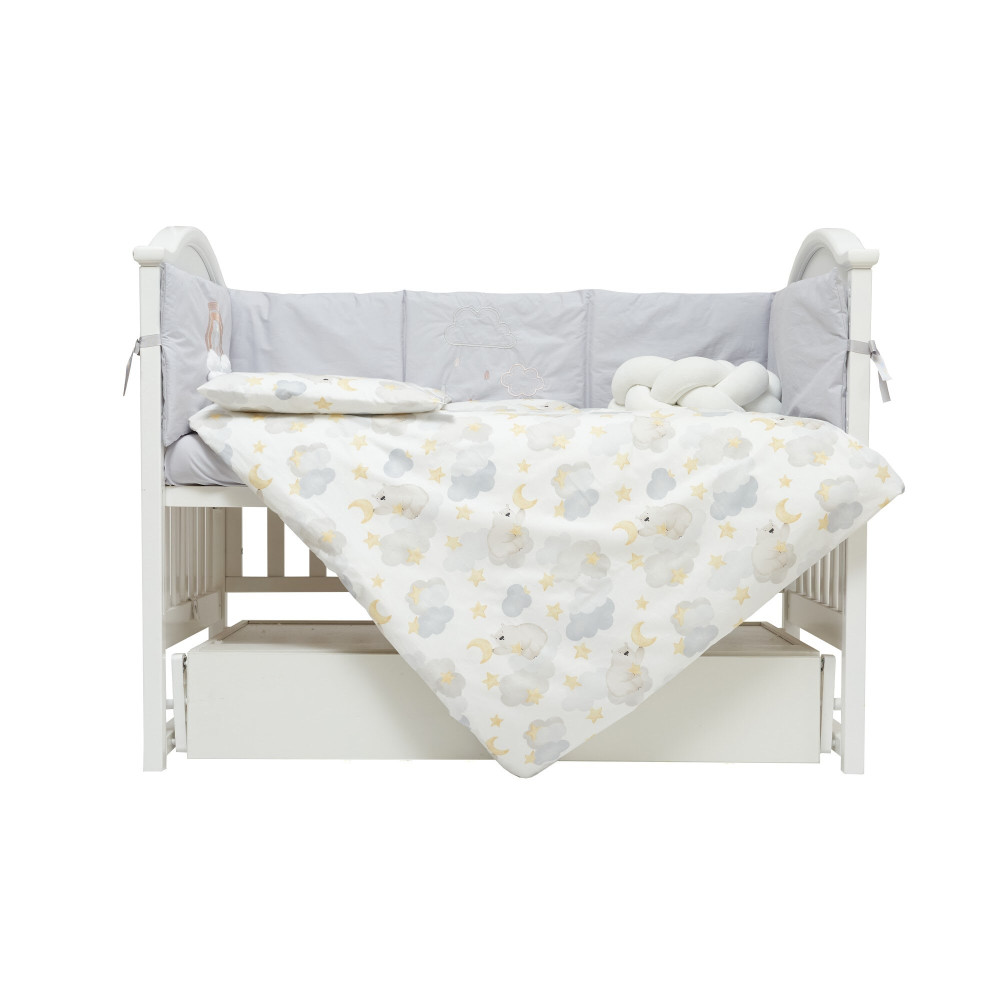 Twins Fluffy Puffy - постельный комплект в кроватку 7 элементов • Bear grey