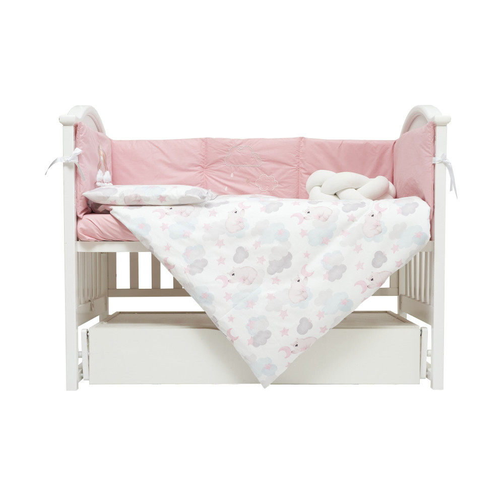 Twins Fluffy Puffy - постельный комплект в кроватку 7 элементов • Bear pink