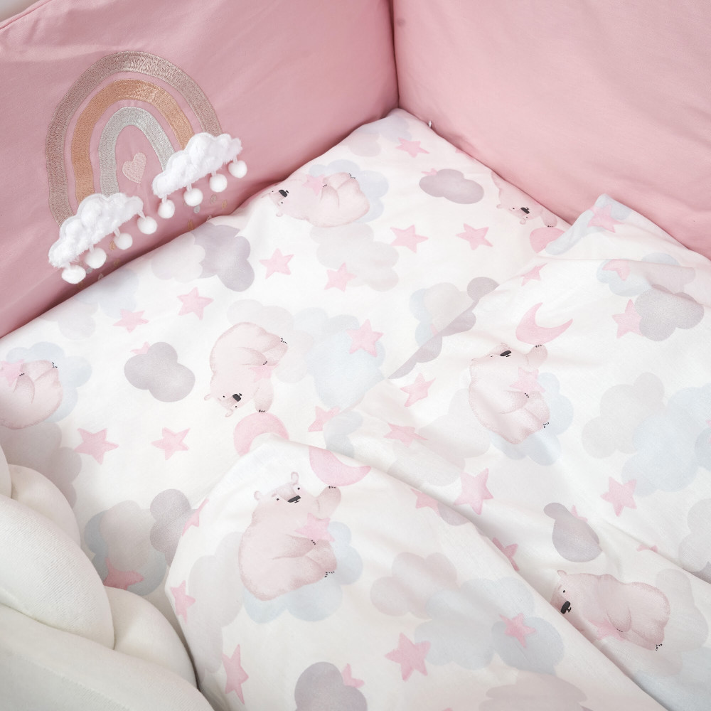 Twins Fluffy Puffy - постельный комплект в кроватку 7 элементов • Bear pink Twins Fluffy Puffy - постельный комплект в кроватку 7 элементов • Bear pink