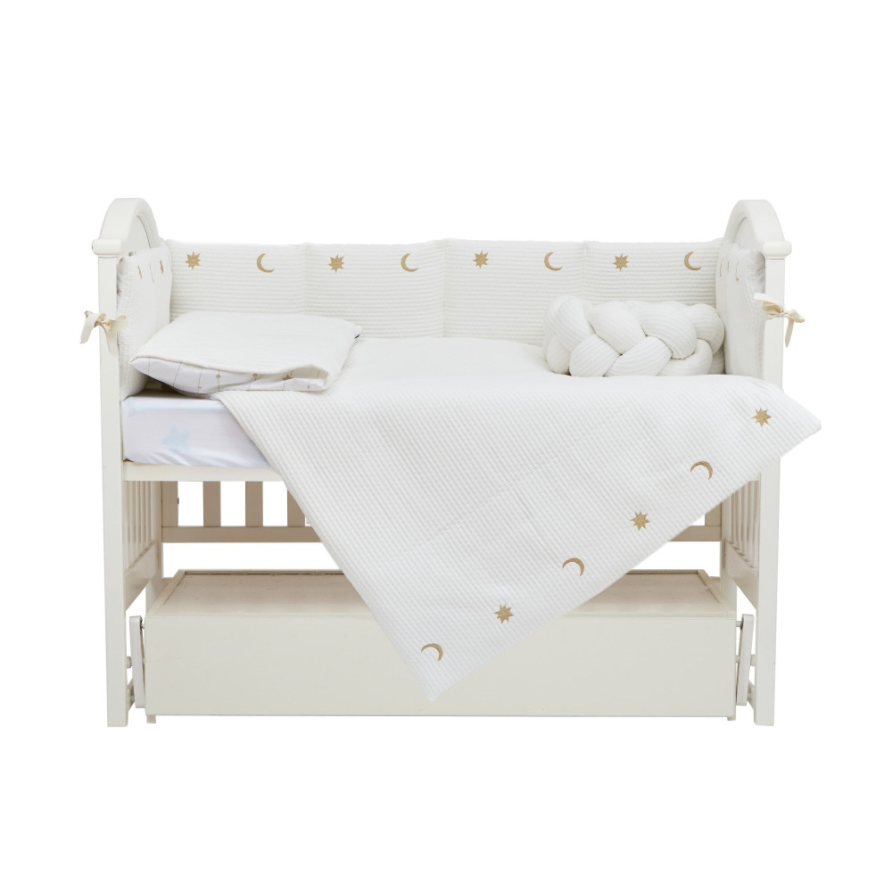 Twins Cotton с вышивкой - постельный комплект 7 элементов • Ecru/gold