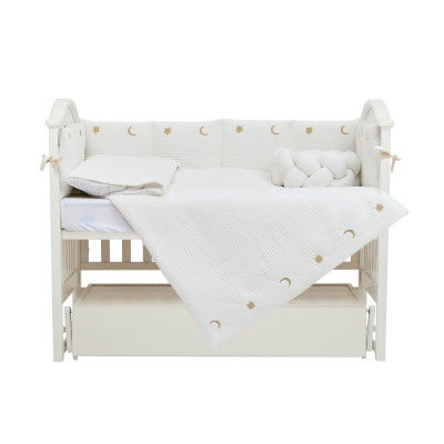 Twins Cotton з вишивкою - постільний комплект 7 елементів • Ecru/gold