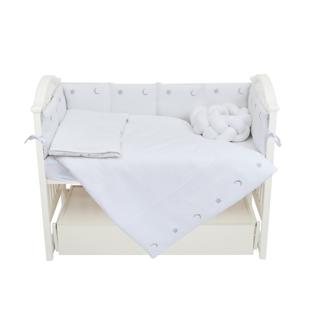 Twins Cotton с вышивкой - постельный комплект 7 элементов • White/silver Twins Cotton с вышивкой - постельный комплект 7 элементов • White/silver