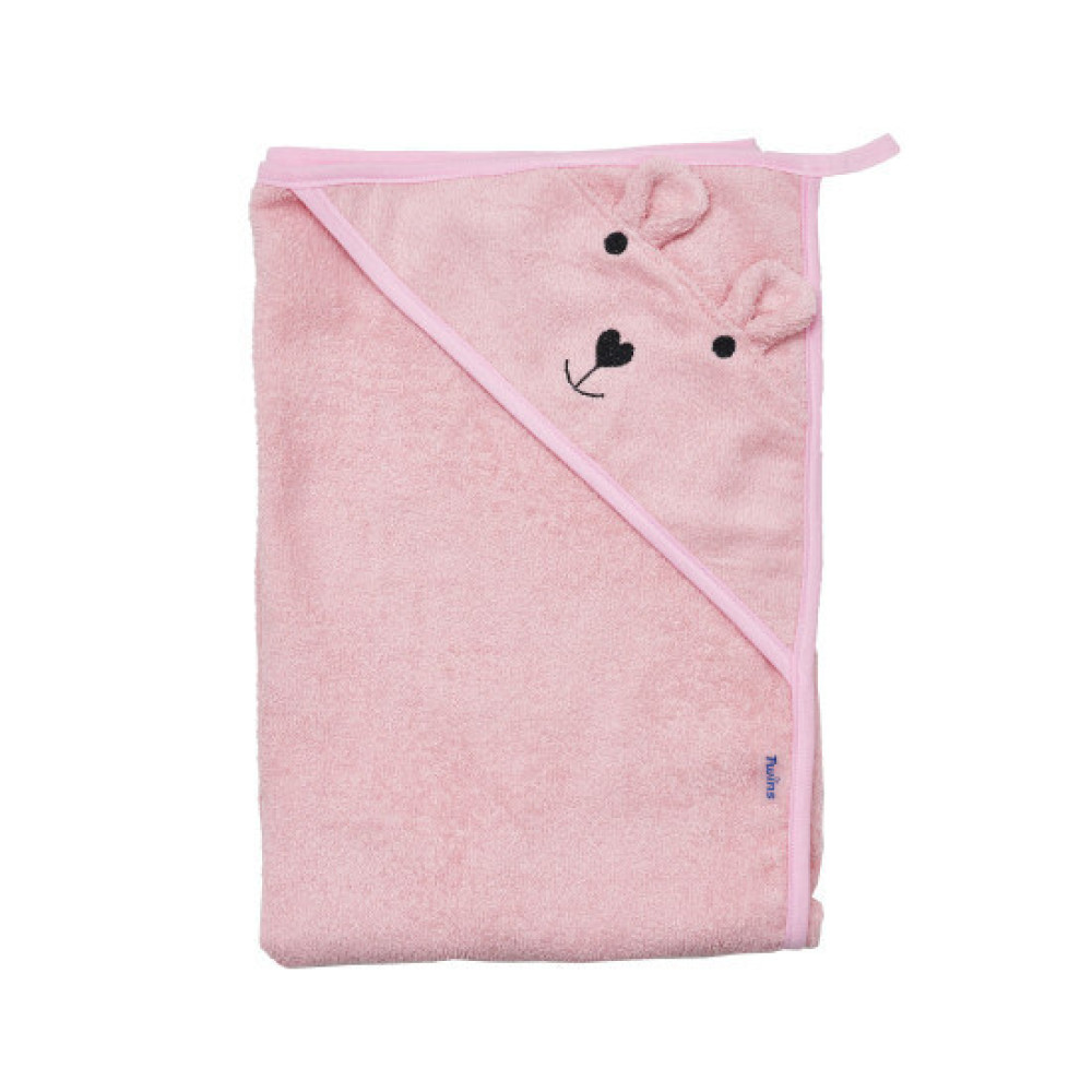 Twins Bear Полотенце с капюшоном - 100×100 см, махра • Pink