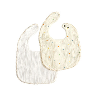 Twins Marshmallow Муслиновые слюнявчики - 2 шт, на кнопках, с помпонами • Multicolor