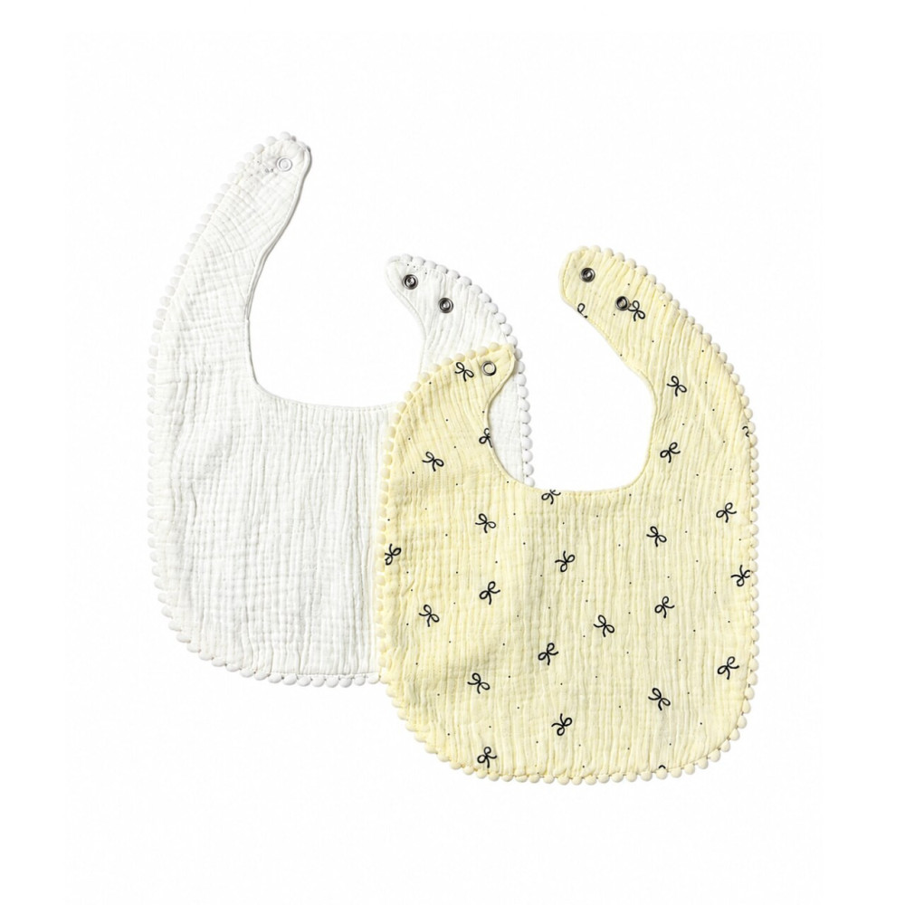 Twins Marshmallow Муслінові слинявчики - 2 шт, на кнопках, з помпонами • Multicolor